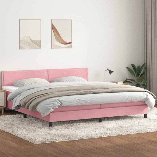 Boxspring met matras fluweel roze 200x220 cm