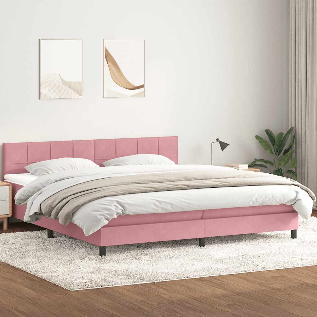 Boxspring met matras fluweel roze 180x220 cm