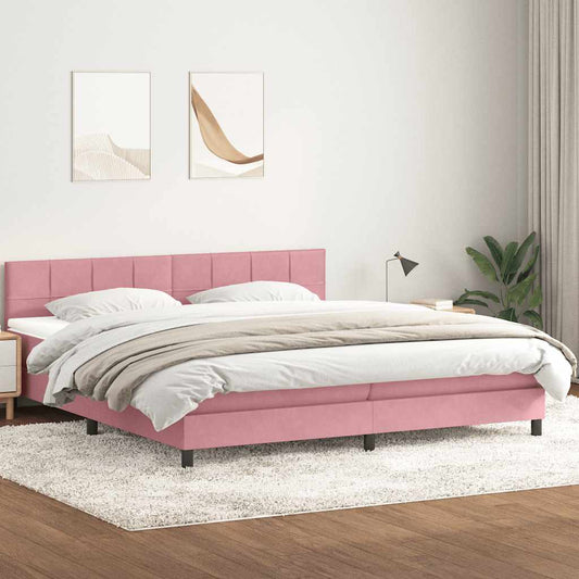 Boxspring met matras fluweel roze 180x220 cm