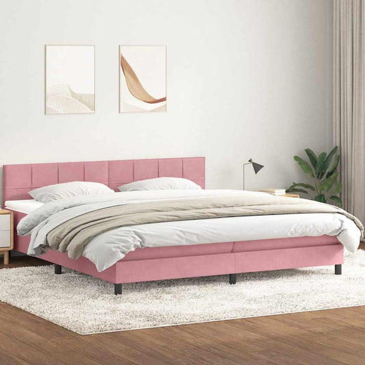 Boxspring met matras fluweel roze 200x220 cm