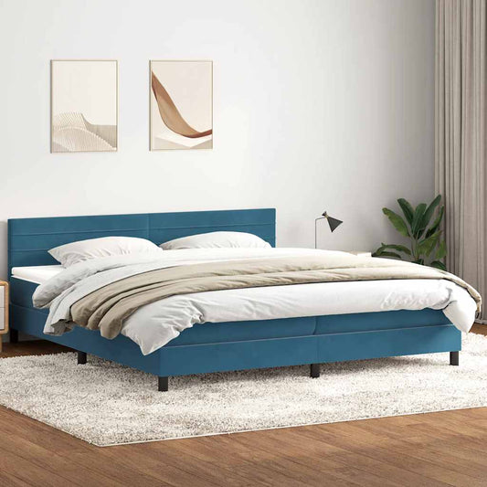 Boxspring met matras fluweel donkerblauw 200x220 cm