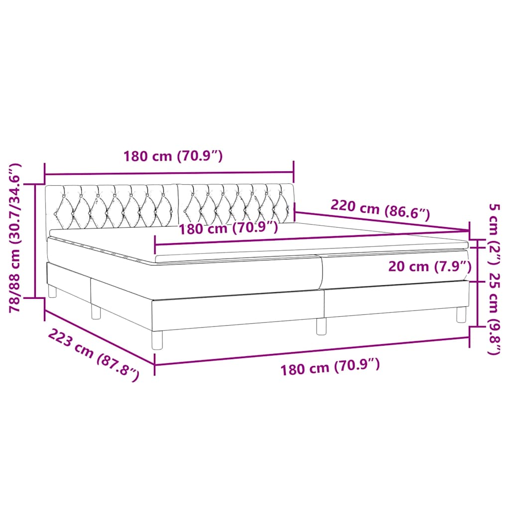 Boxspring met matras fluweel lichtgrijs 180x220 cm