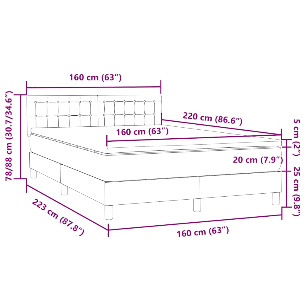 Boxspring met matras fluweel donkergrijs 160x220 cm