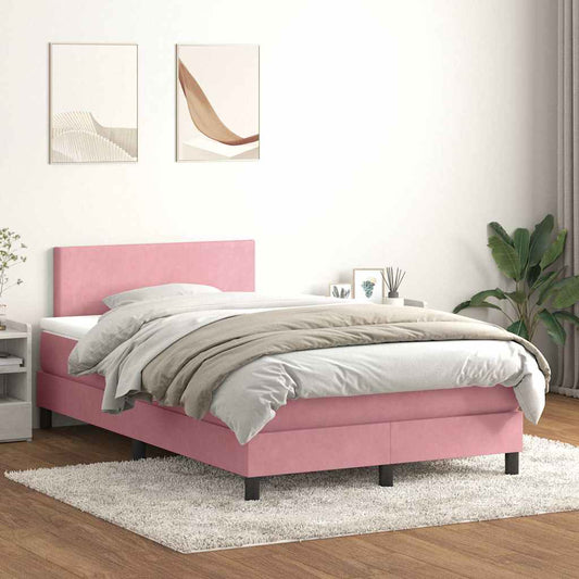 Boxspring met matras fluweel roze 120x220 cm