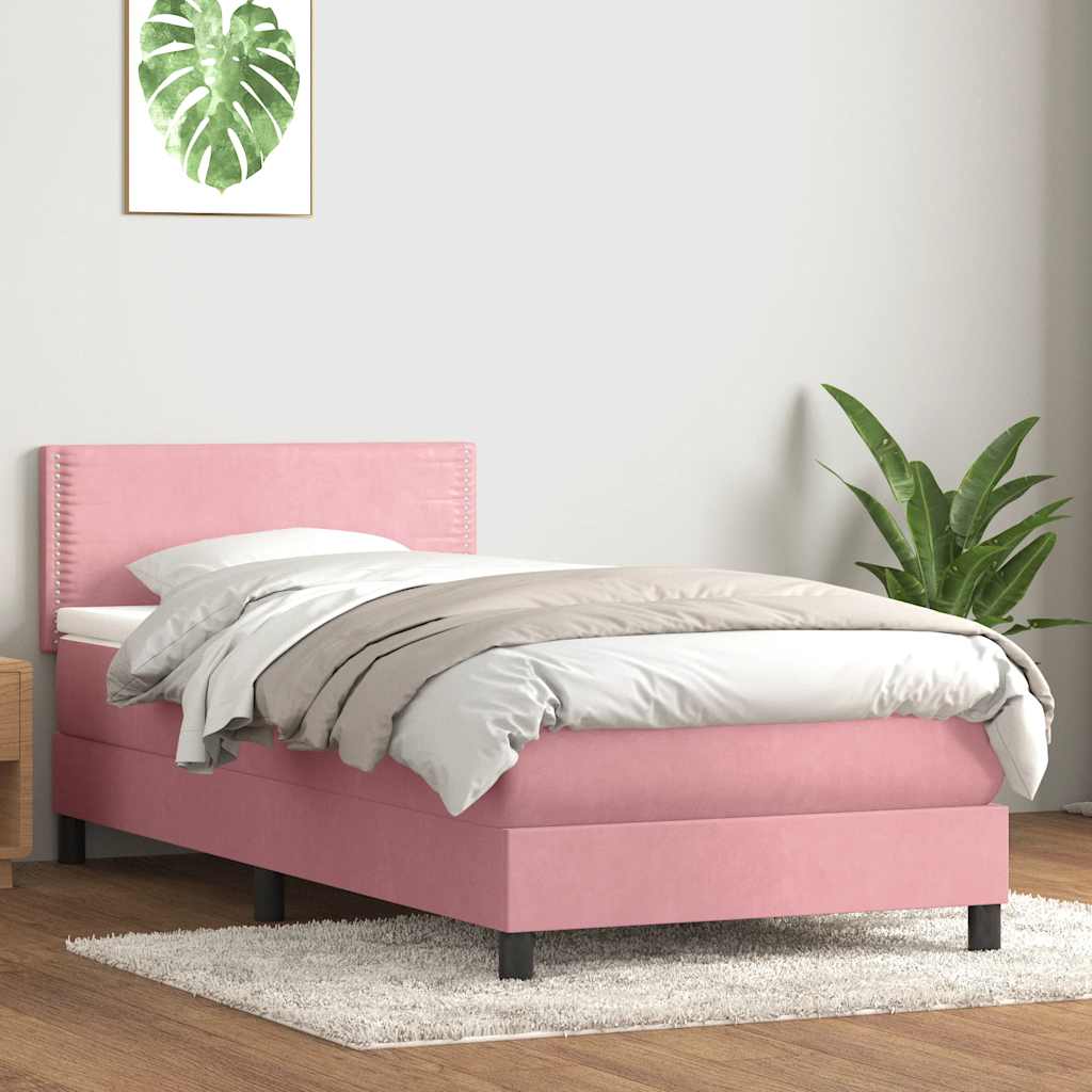 Boxspring met matras fluweel roze 90x210 cm