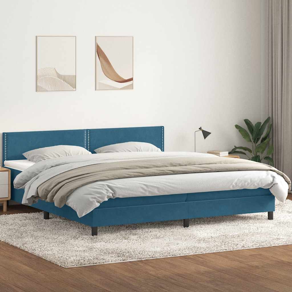 Boxspring met matras fluweel donkerblauw 180x210 cm