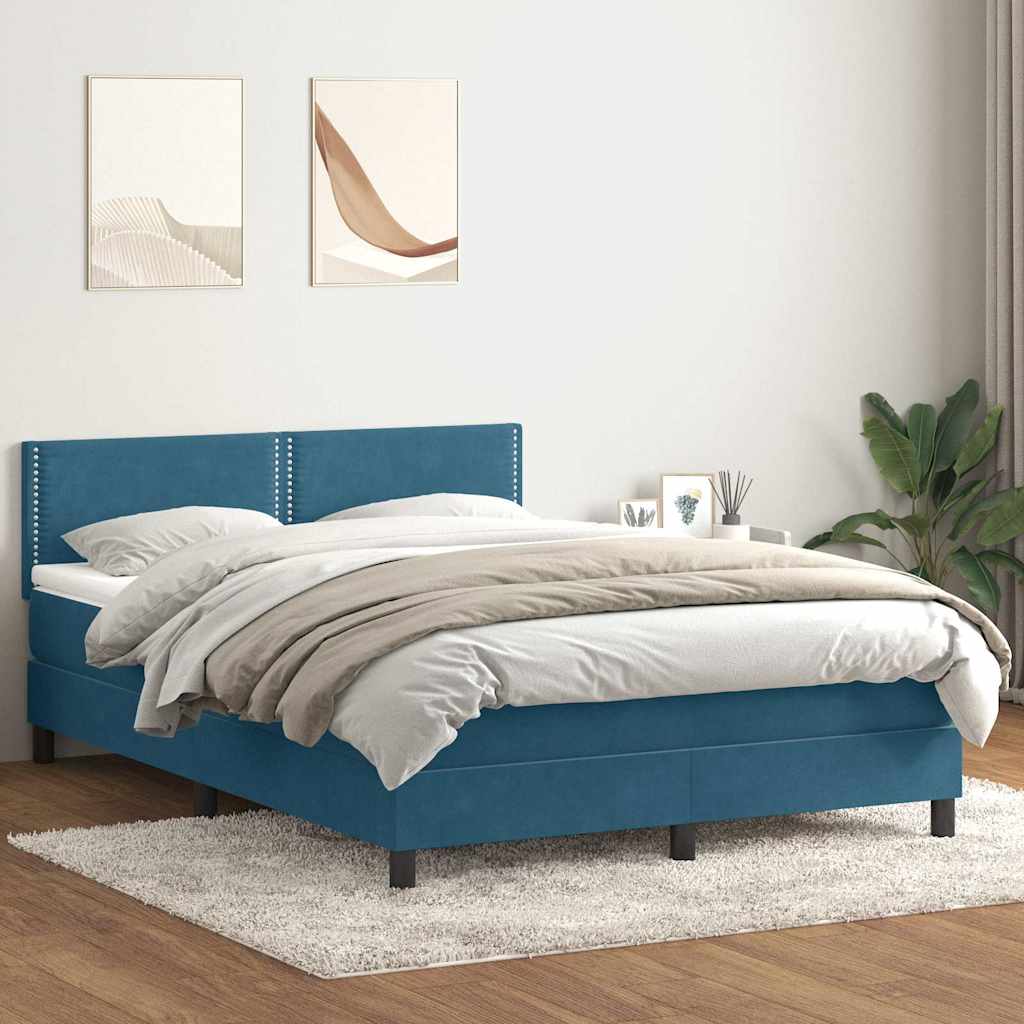 Boxspring met matras fluweel donkerblauw 160x220 cm
