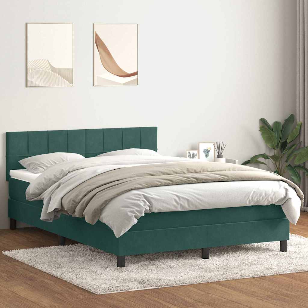Boxspring met matras fluweel donkergroen 140x210 cm