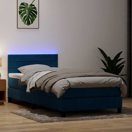 Boxspring met matras fluweel donkerblauw 80x210 cm