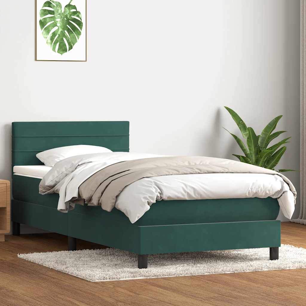 Boxspring met matras fluweel donkergroen 90x210 cm