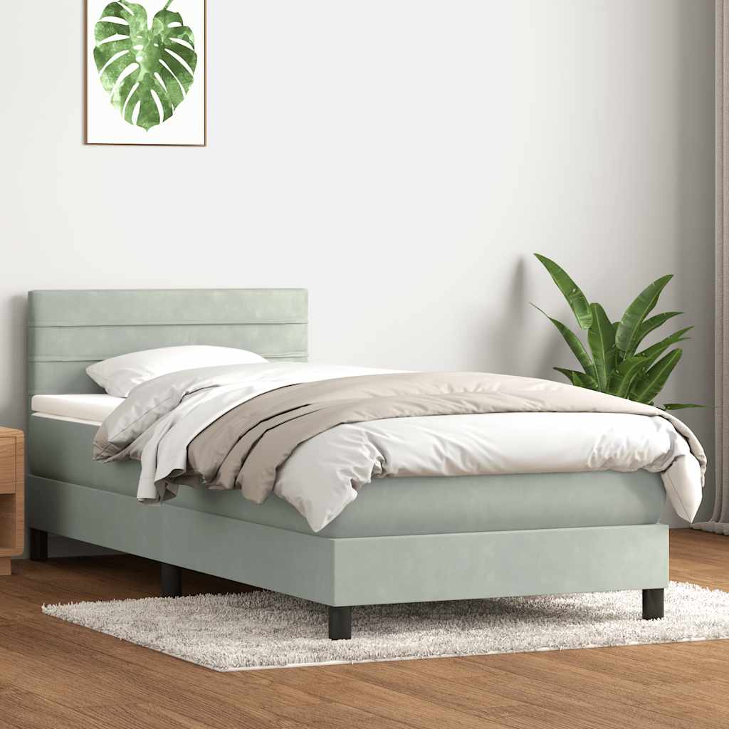 Boxspring met matras fluweel lichtgrijs 100x210 cm