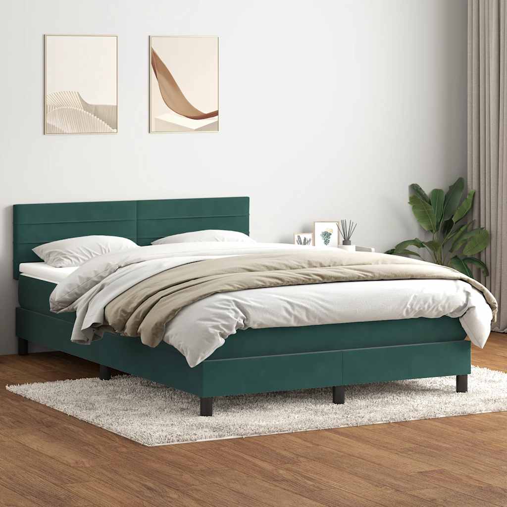 Boxspring met matras fluweel donkergroen 140x210 cm