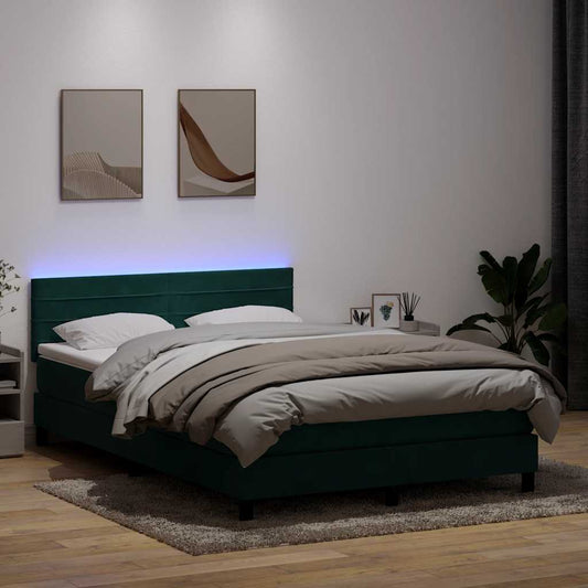 Boxspring met matras fluweel donkergroen 140x210 cm