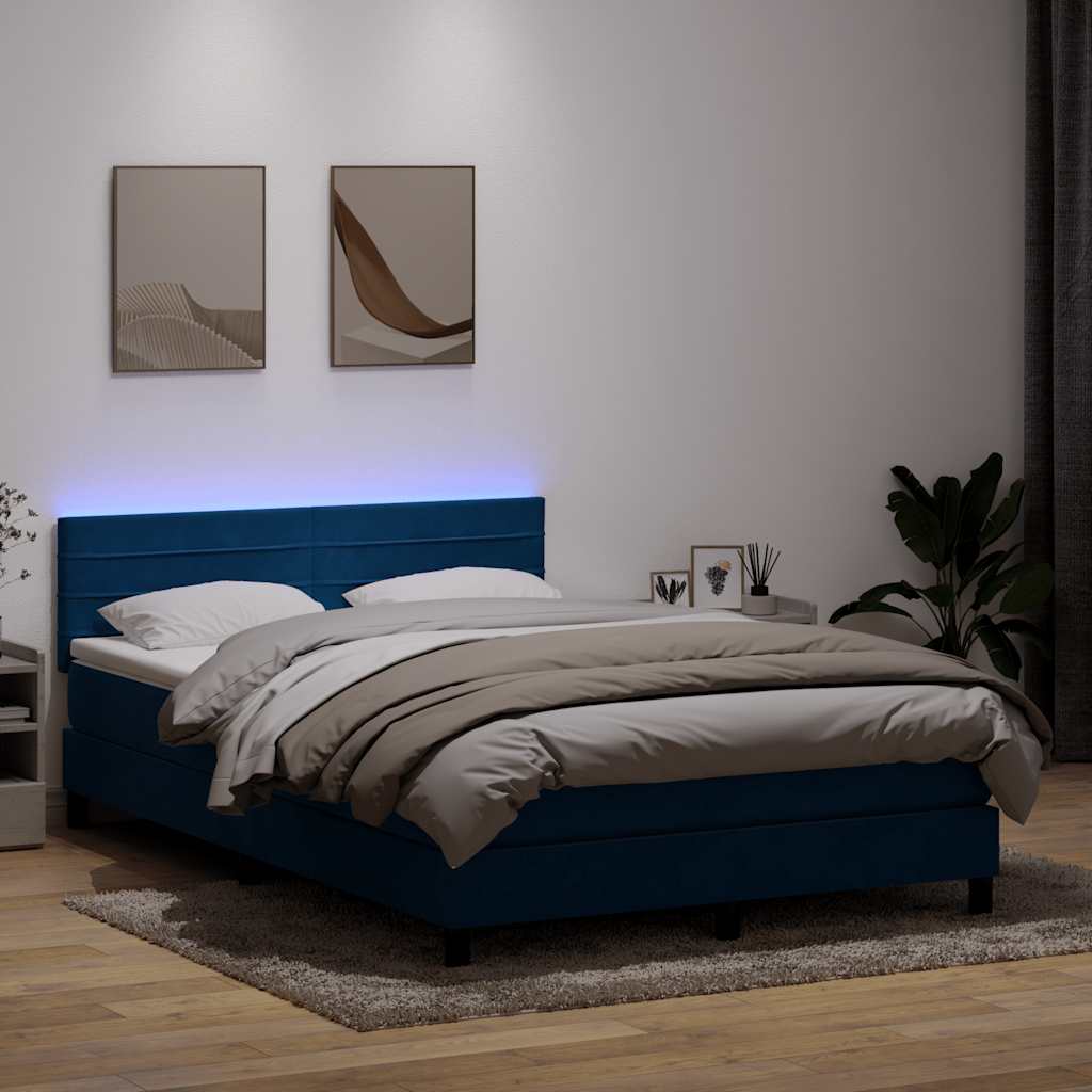 Boxspring met matras fluweel donkerblauw 140x210 cm
