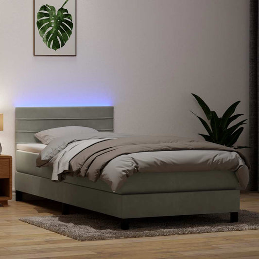 Boxspring met matras fluweel lichtgrijs 90x220 cm