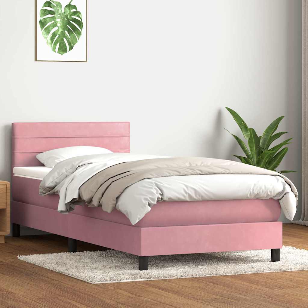 Boxspring met matras fluweel roze 100x220 cm