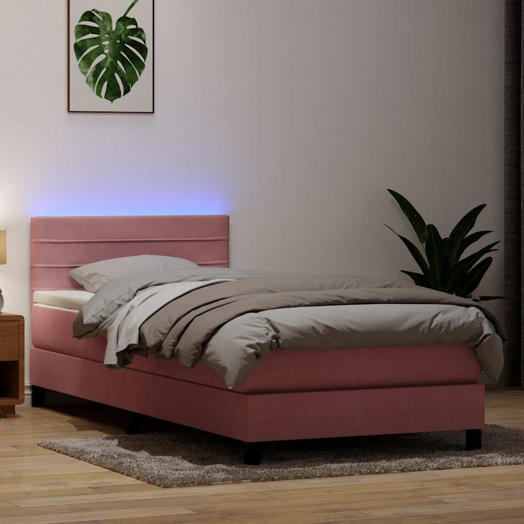 Boxspring met matras fluweel roze 100x220 cm