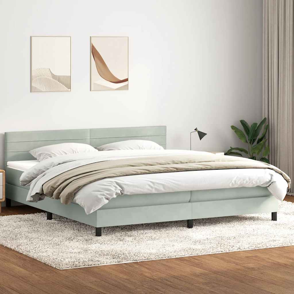 Boxspring met matras fluweel lichtgrijs 180x220 cm