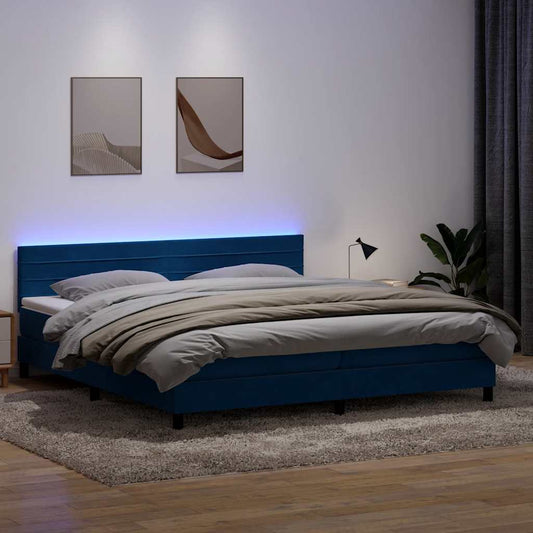 Boxspring met matras fluweel donkerblauw 200x220 cm