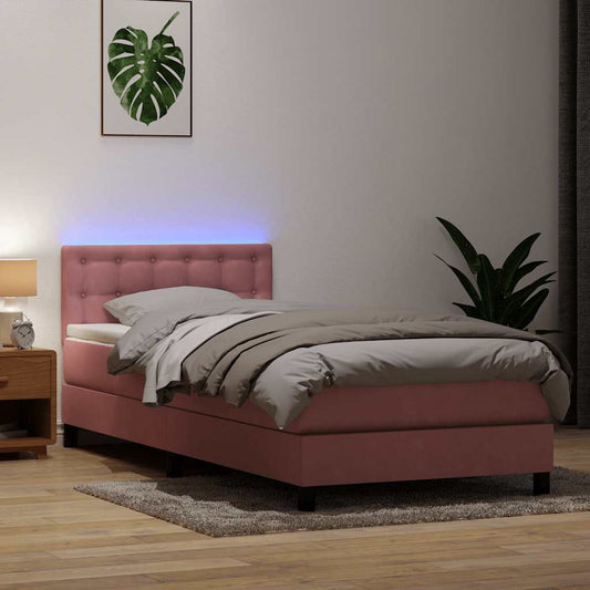 Boxspring met matras fluweel roze 80x210 cm