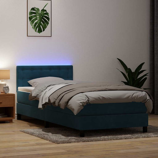 Boxspring met matras fluweel donkerblauw 90x220 cm