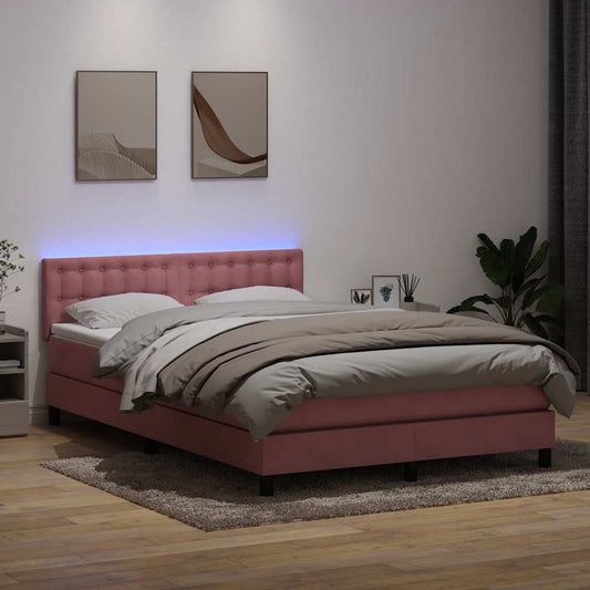Boxspring met matras fluweel roze 160x220 cm