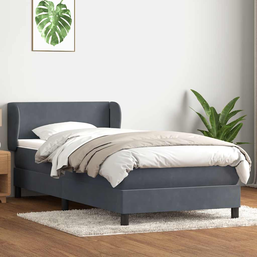 Boxspring met matras fluweel donkergrijs 90x210 cm