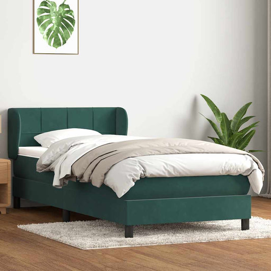 Boxspring met matras fluweel donkergroen 90x210 cm