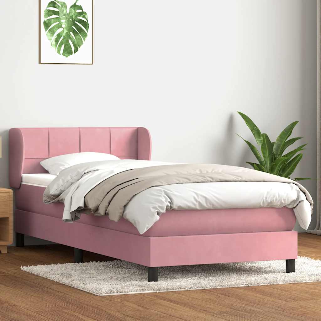 Boxspring met matras fluweel roze 90x220 cm
