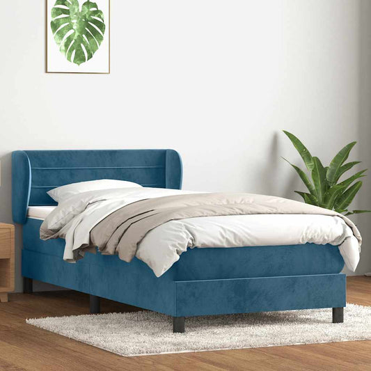 Boxspring met matras fluweel donkerblauw 80x210 cm