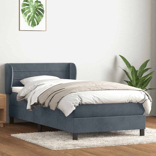 Boxspring met matras fluweel donkergrijs 90x210 cm