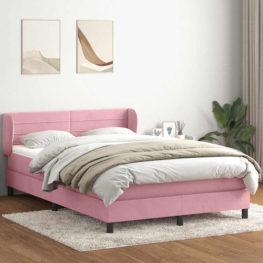 Boxspring met matras fluweel roze 140x210 cm