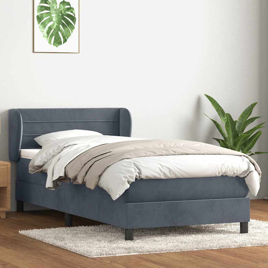 Boxspring met matras fluweel donkergrijs 90x220 cm