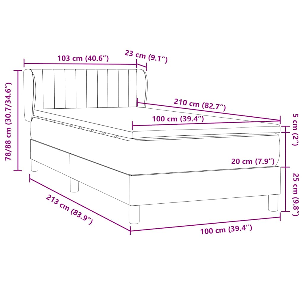 Boxspring met matras fluweel donkergrijs 100x210 cm