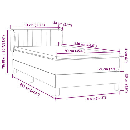 Boxspring met matras fluweel donkerblauw 90x220 cm