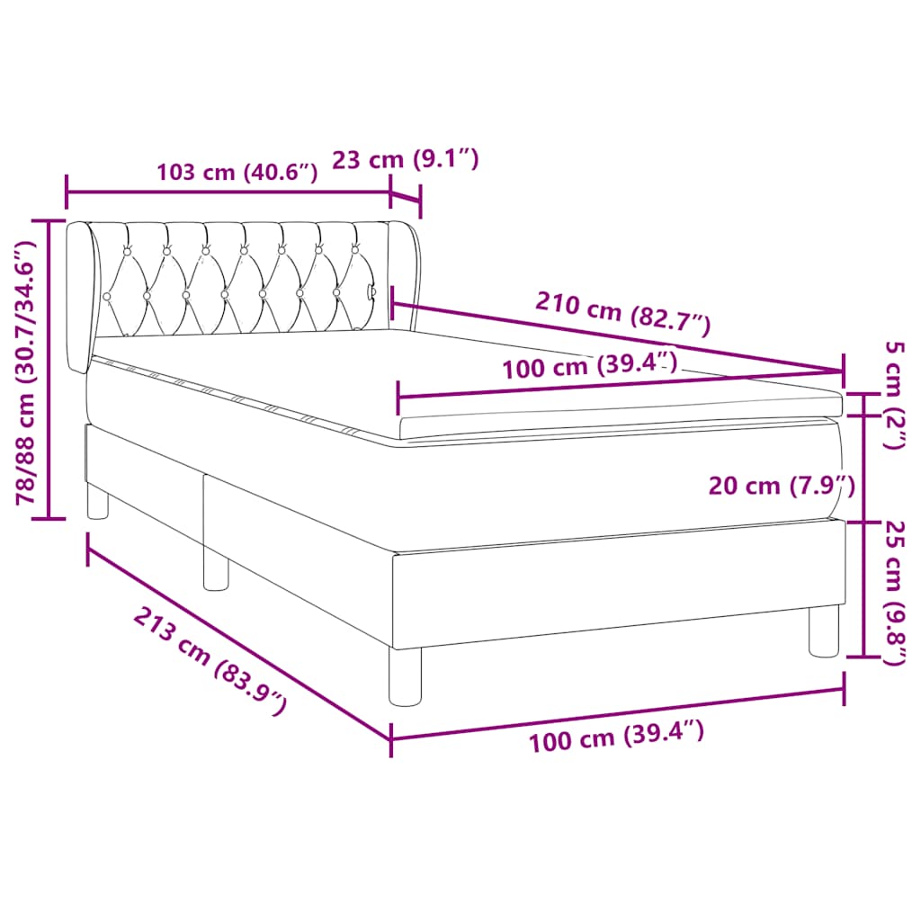Boxspring met matras fluweel lichtgrijs 100x210 cm
