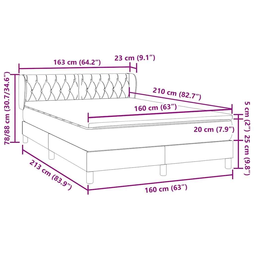 Boxspring met matras fluweel lichtgrijs 160x210 cm