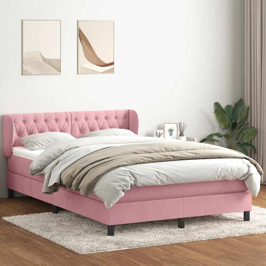 Boxspring met matras fluweel roze 160x210 cm