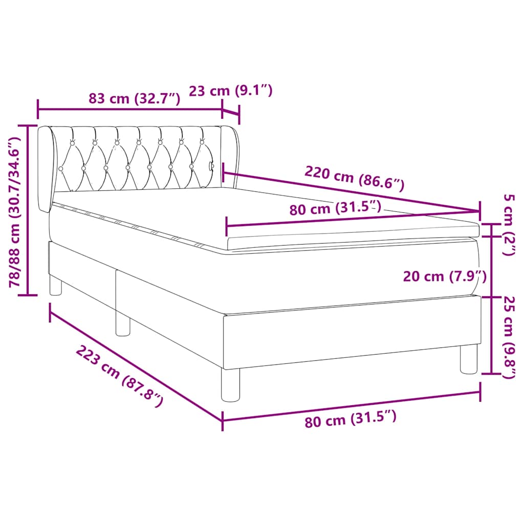 Boxspring met matras fluweel donkergrijs 80x220 cm