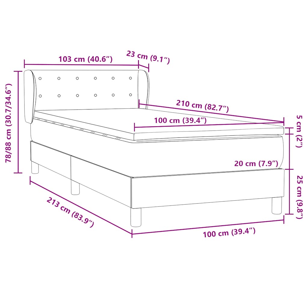 Boxspring met matras fluweel roze 100x210 cm