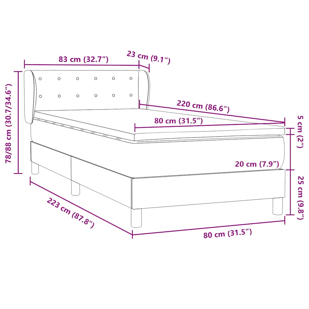 Boxspring met matras fluweel donkerblauw 80x220 cm