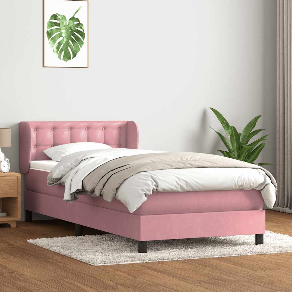 Boxspring met matras fluweel roze 100x220 cm
