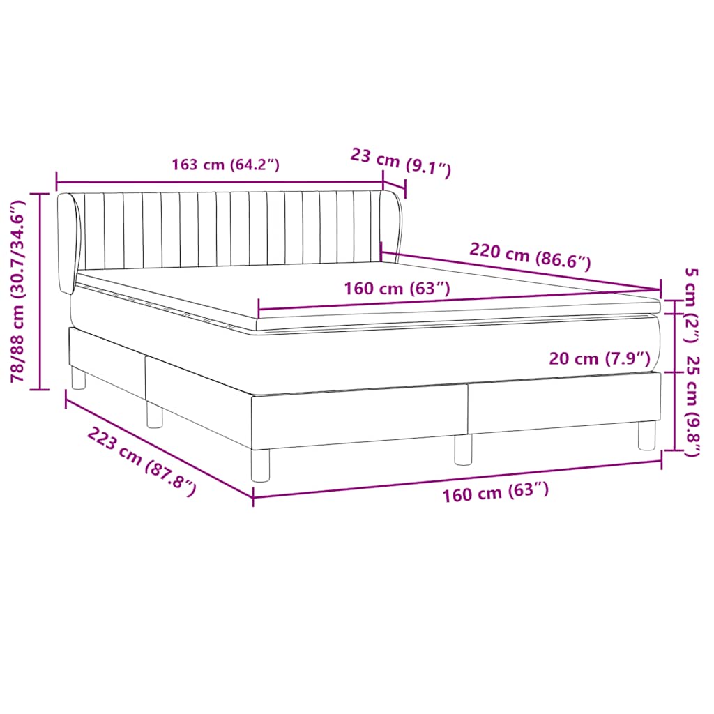 Boxspring met matras fluweel donkergrijs 160x220 cm