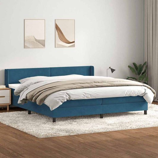 Boxspring met matras fluweel donkerblauw 180x220 cm