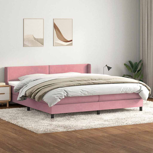 Boxspring met matras fluweel roze 200x220 cm