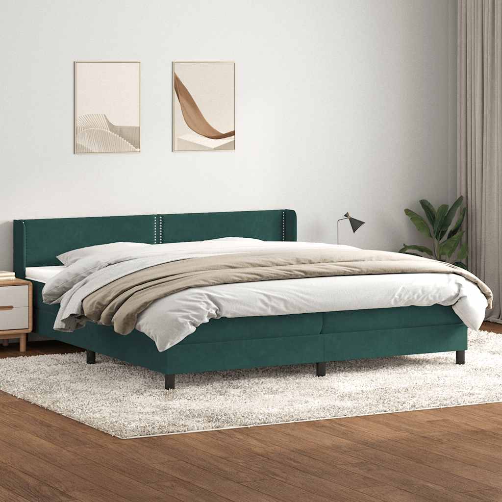 Boxspring met matras fluweel donkergroen 200x220 cm