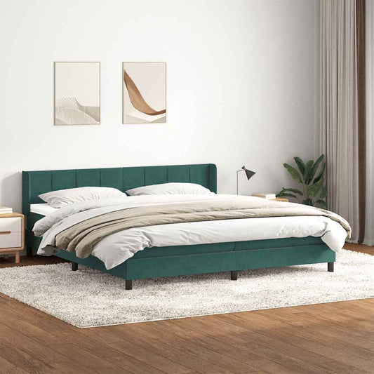 Boxspring met matras fluweel donkergroen 200x220 cm