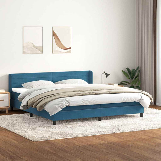 Boxspring met matras fluweel donkerblauw 180x220 cm