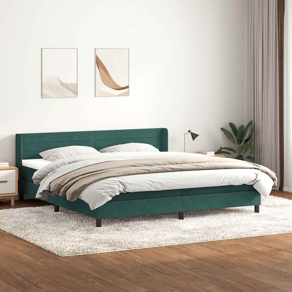 Boxspring met matras fluweel donkergroen 200x220 cm