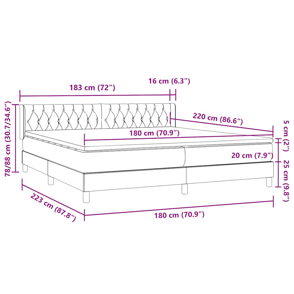 Boxspring met matras fluweel lichtgrijs 180x220 cm